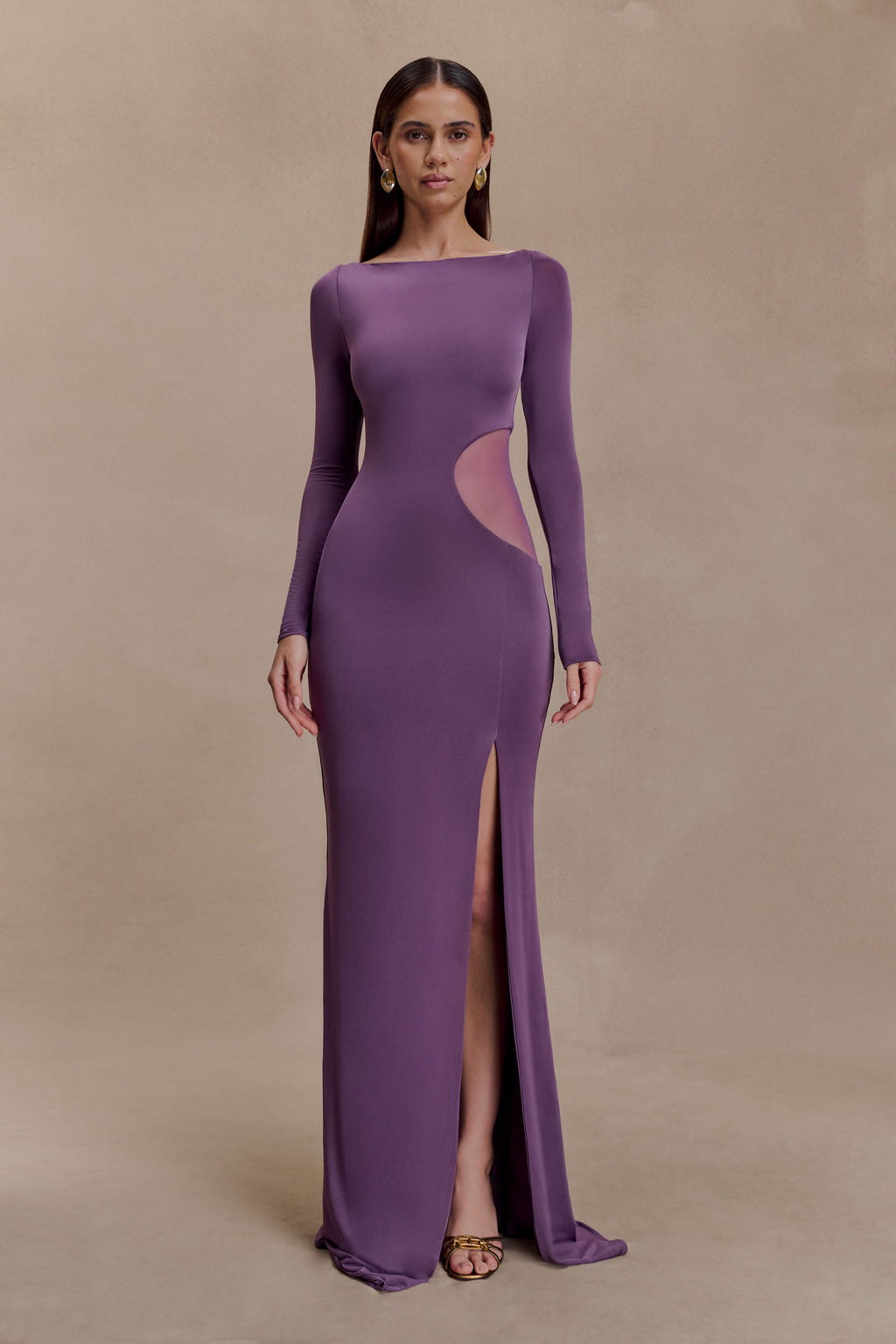 Megan Slinky And Mesh Maxi Dress - Purple