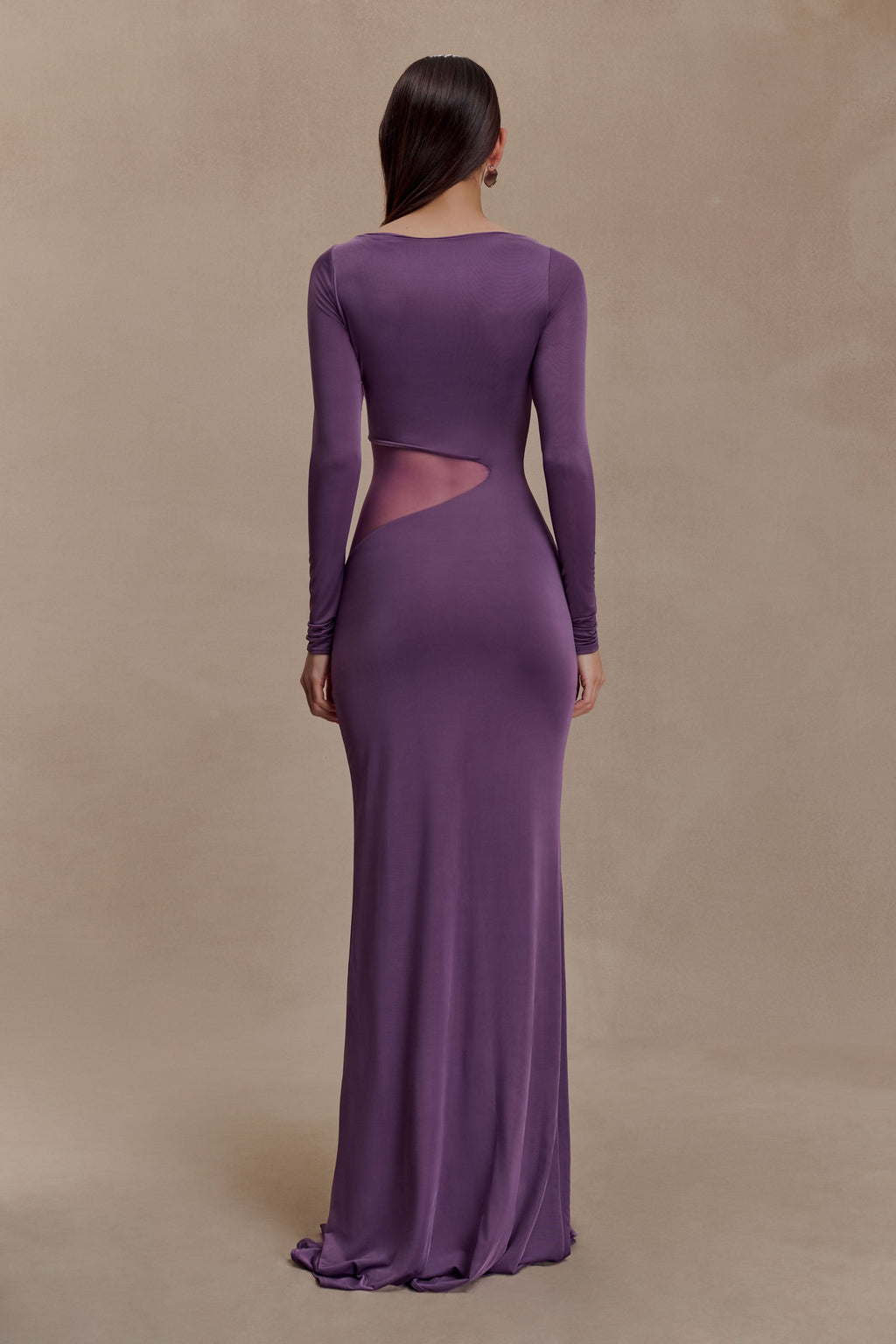 Megan Slinky And Mesh Maxi Dress - Purple