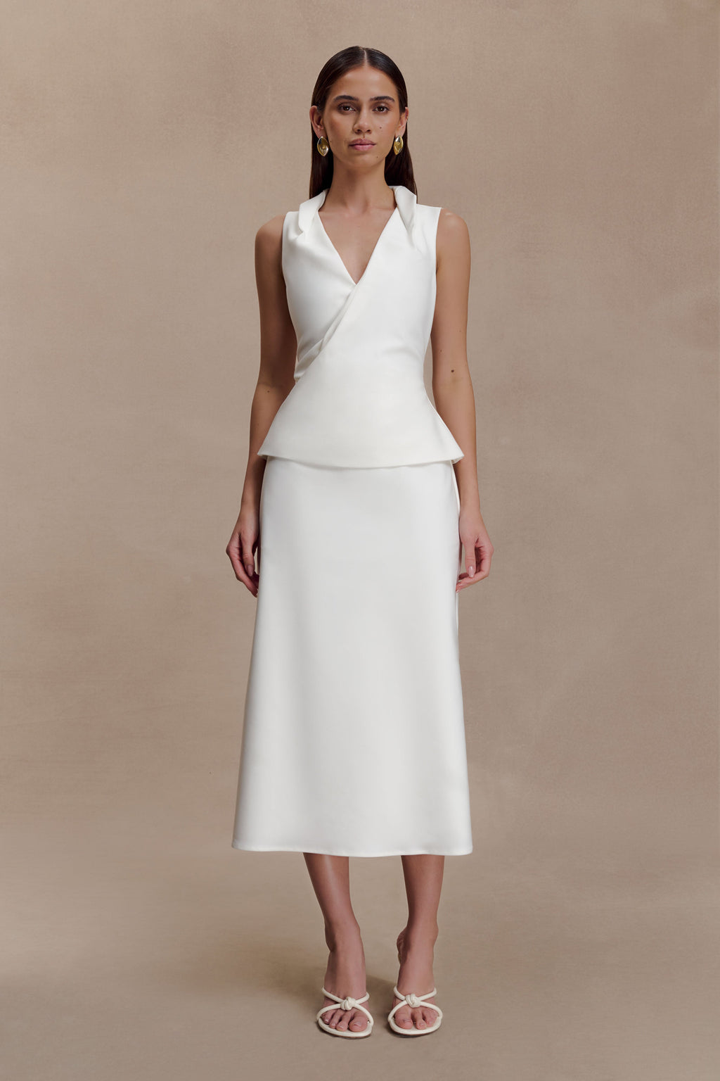 Yanina Cotton Halter Midi Dress - White