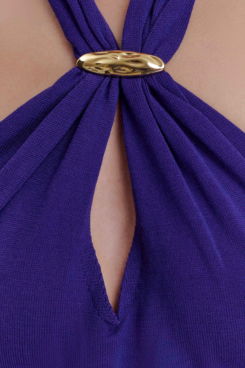 Ozias Halter Semi Sheer Knit Maxi Dress - Deep Purple