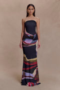 Madison Strapless Slinky Maxi Dress - Multi Fluid Reverie Print