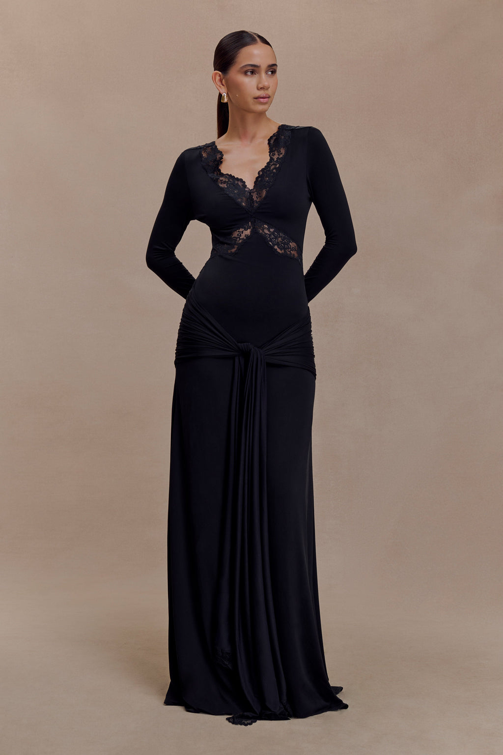 Electra Slinky Lace Maxi Dress - Black