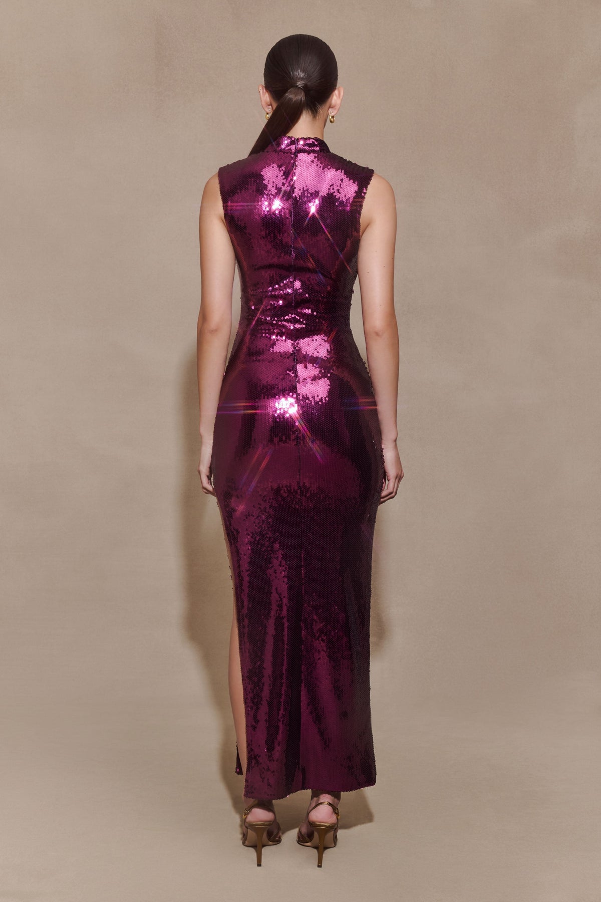 Veronica Sequin Midi Dress - Plum
