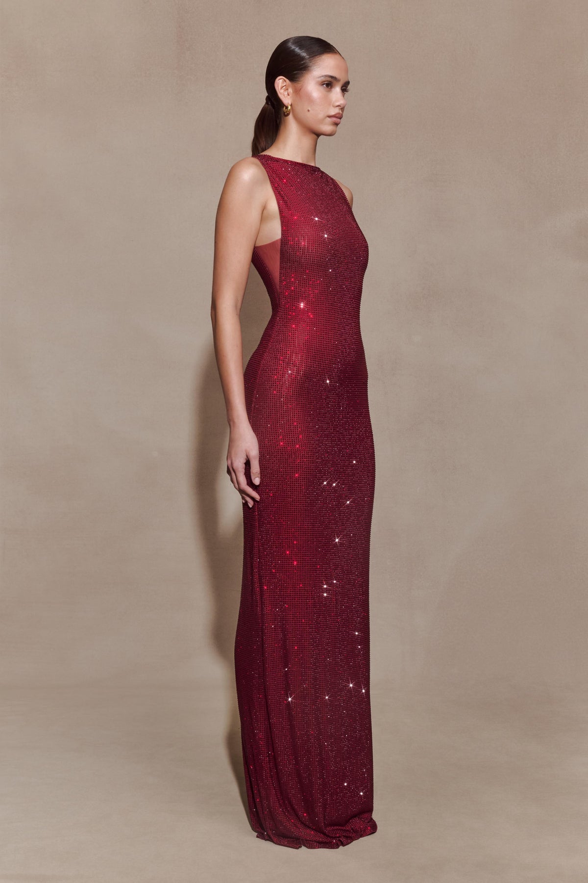 Magnolia Sleeveless Diamante Maxi Dress - Wine