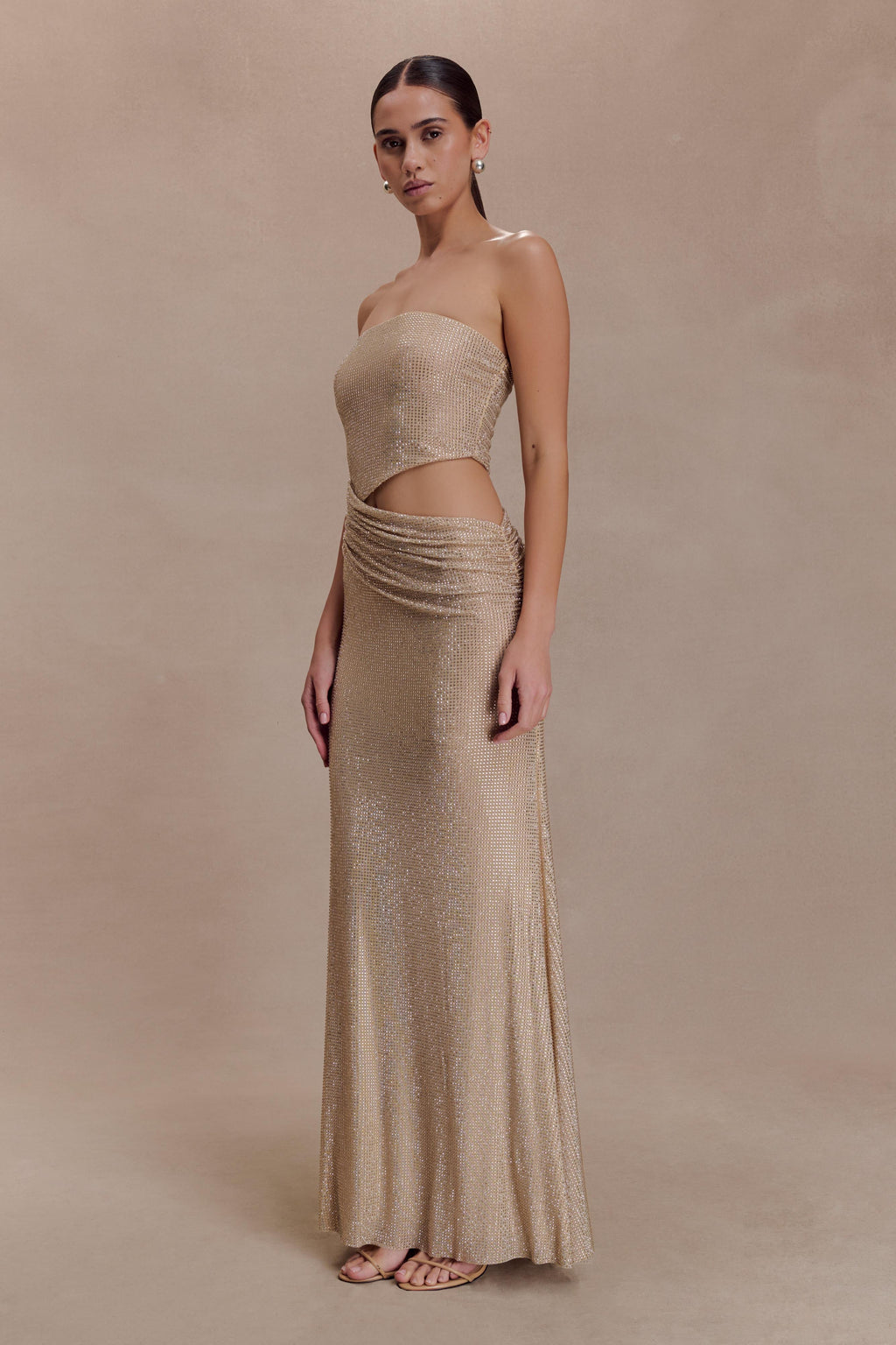 Starla Strapless Diamante Maxi Dress - Gold
