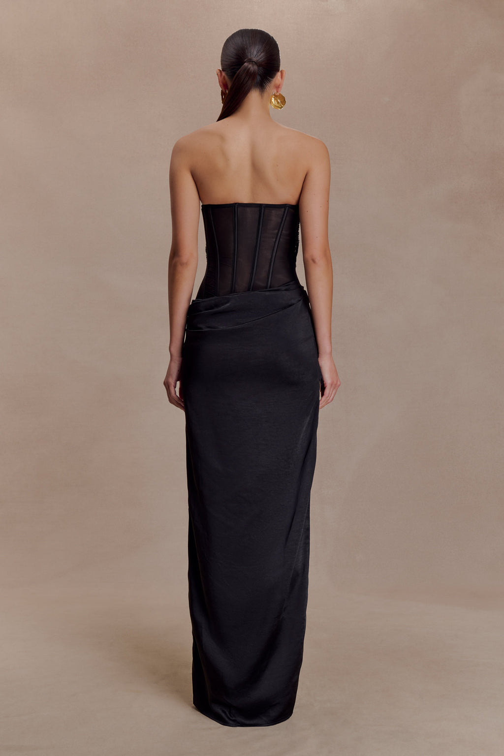 Asha Floral Mesh And Satin Maxi Dress - Black