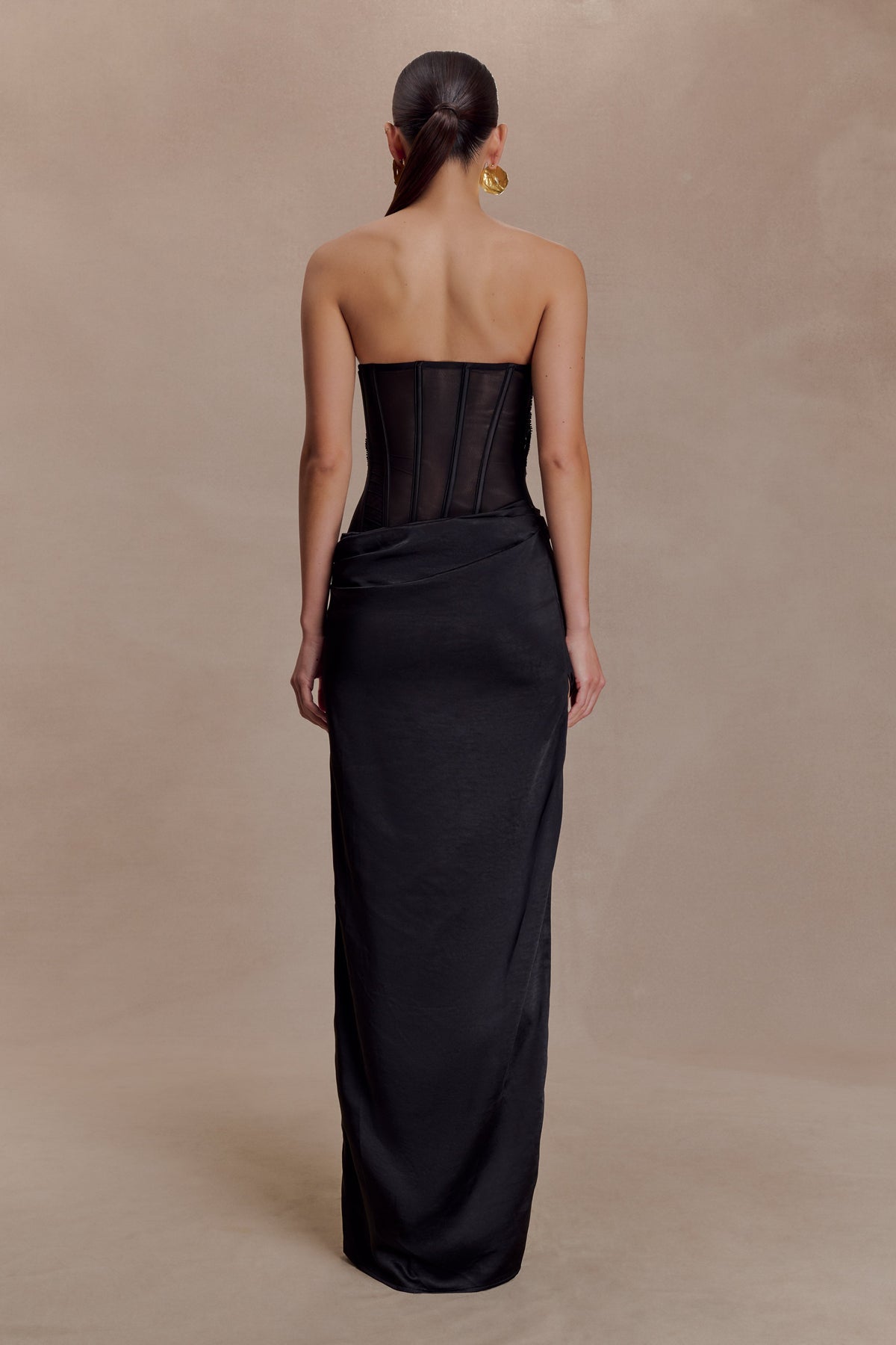 Asha Floral Mesh And Satin Maxi Dress - Black