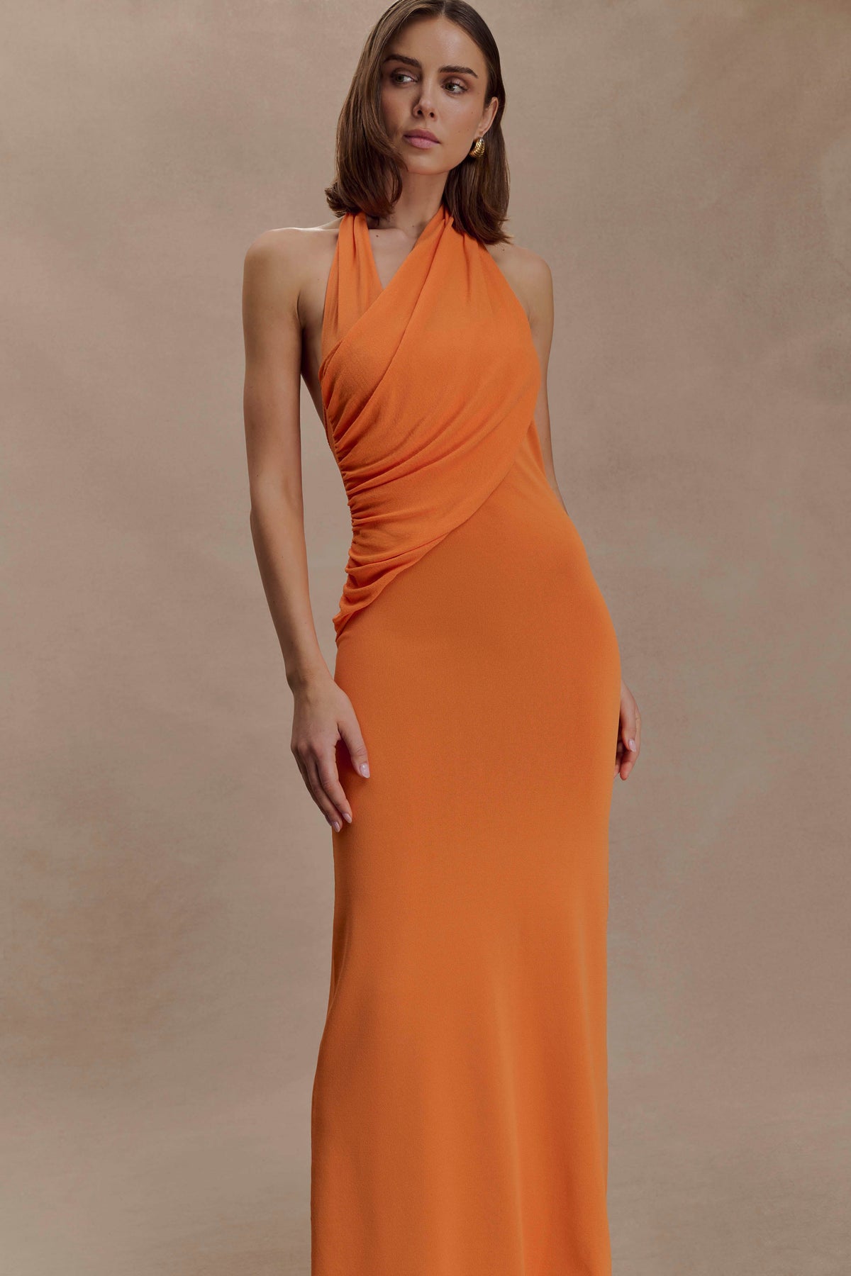 Elma Halter Knit Maxi Dress - Orange