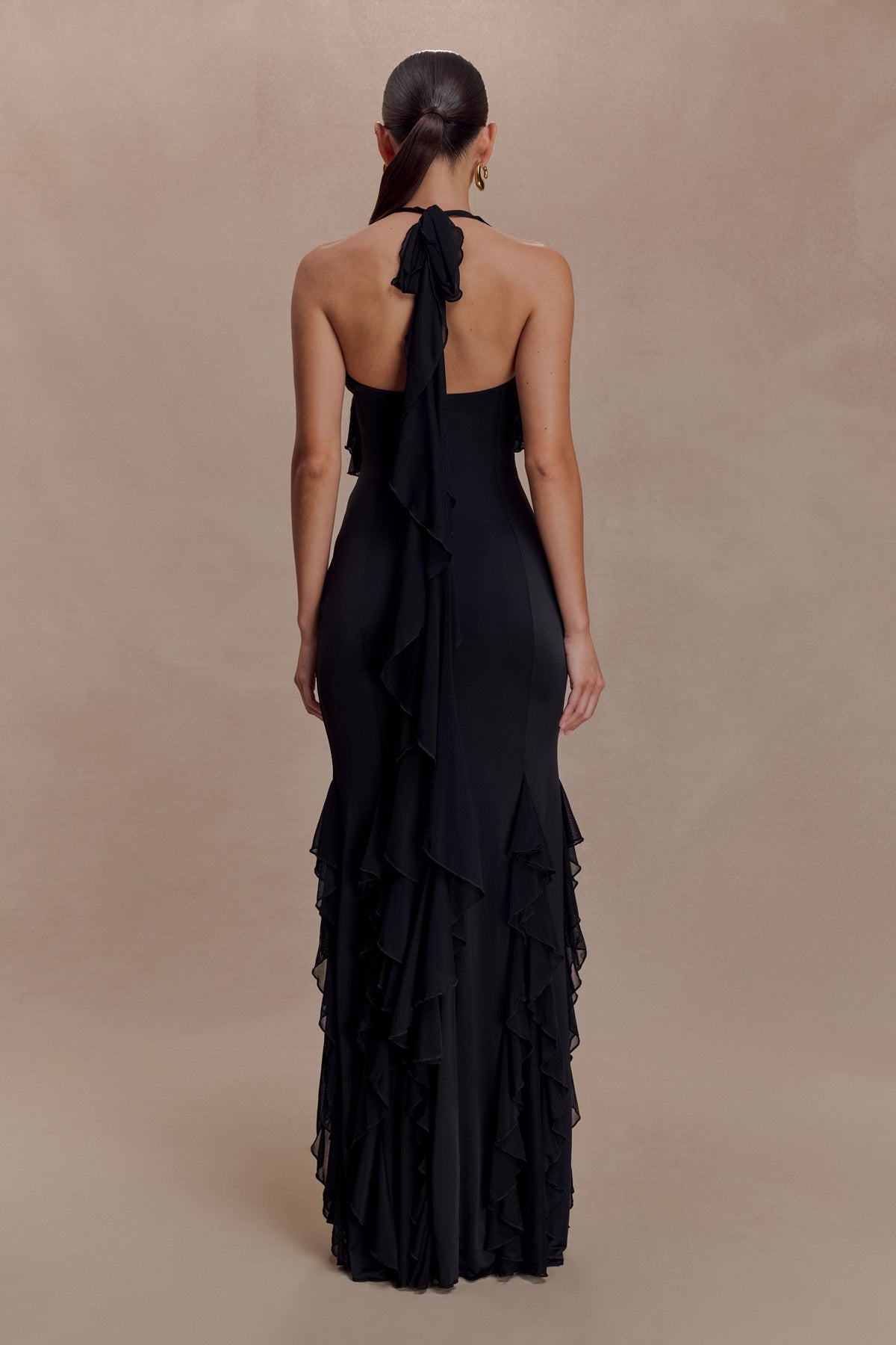 Etta Ruffle Slinky Maxi Dress - Black