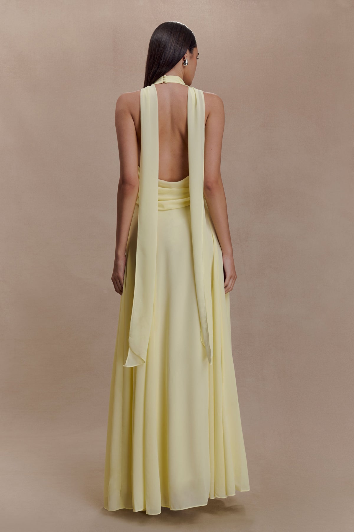 Santal Floral Chiffon Halter Maxi Dress - Lemon