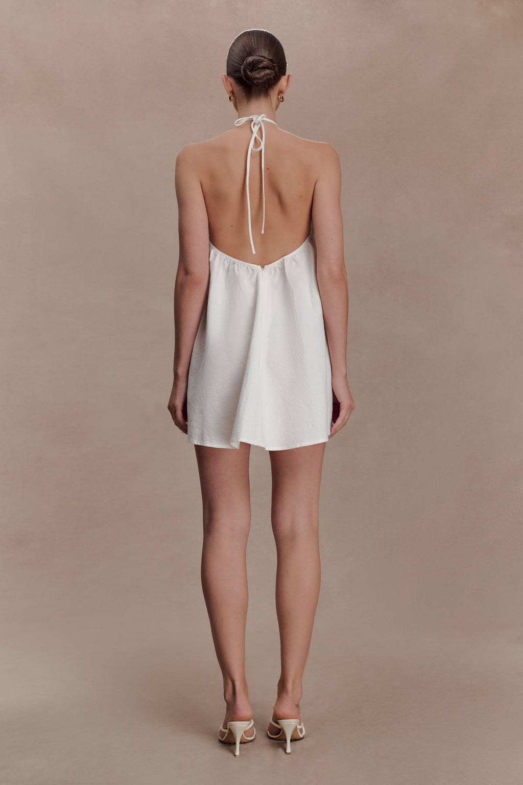 Sonja Keyhole Halter Cotton Mini Dress - White