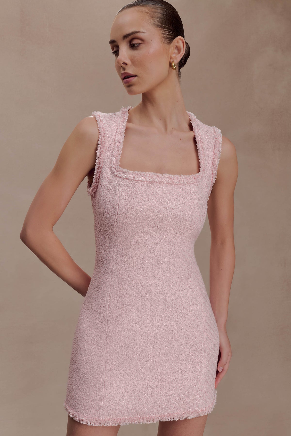 Lea Tweed Sleeveless Mini Dress - Baby Pink