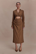 Cecilie Cut Out Shirt Midi Dress - Dark Chocolate
