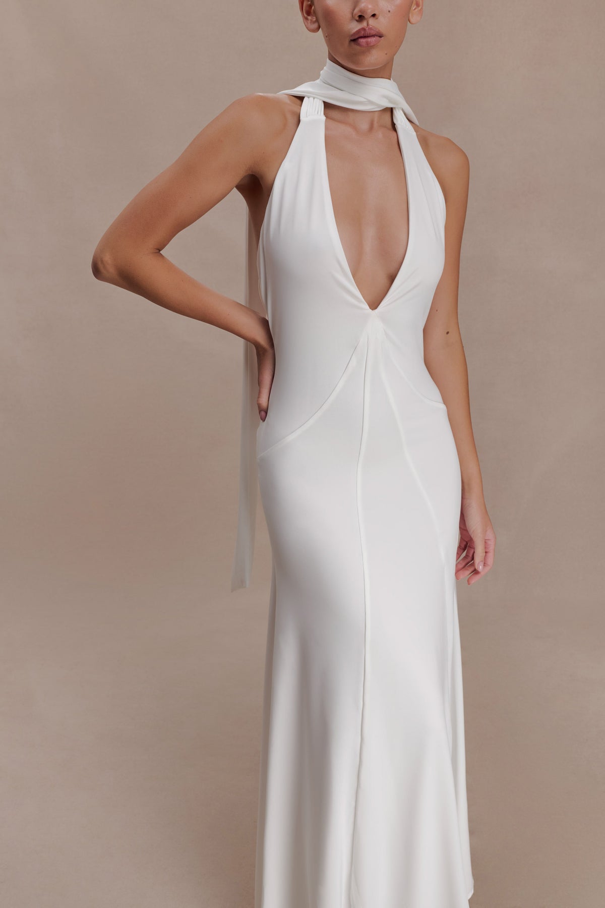 Juliet Slinky Maxi Dress With Scarf - White