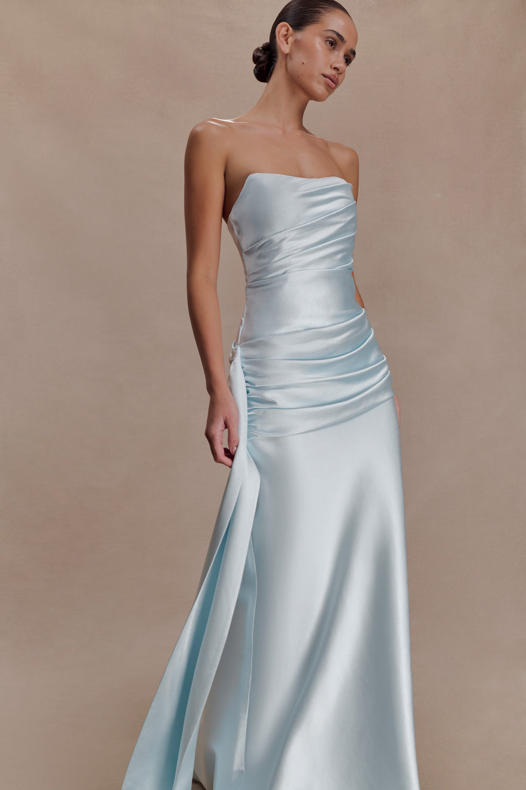 Sarah Strapless Maxi Dress With Waist Tie - Ice Blue