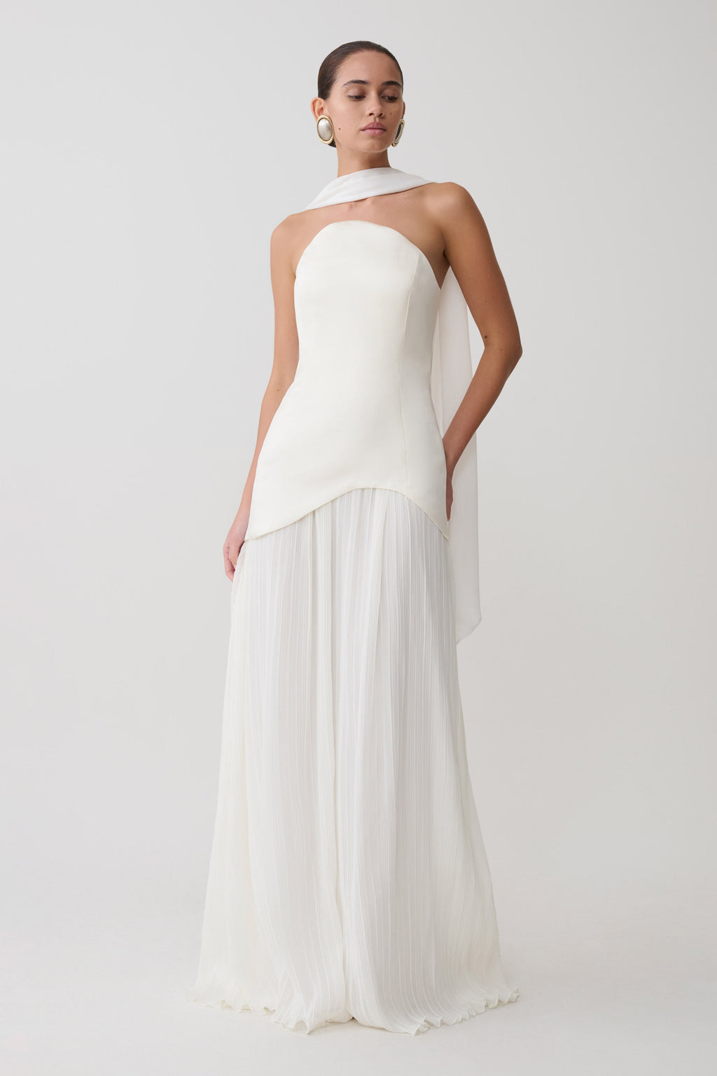 Juno Strapless Pleated Maxi Gown - White