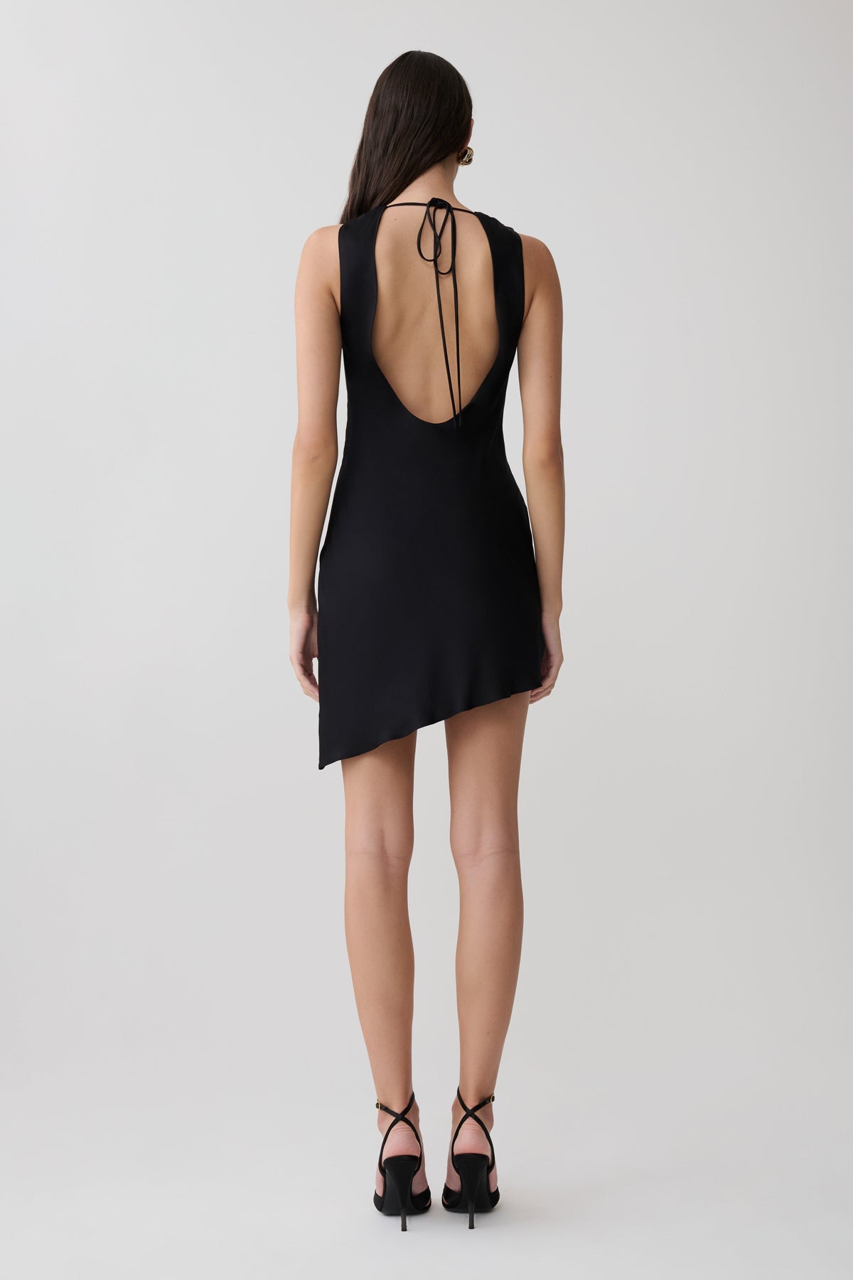Kaylee Cowl Back Asymmetric Mini Dress - Black