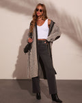 Roselynn Striped Hooded Drawstring Longline Cardigan