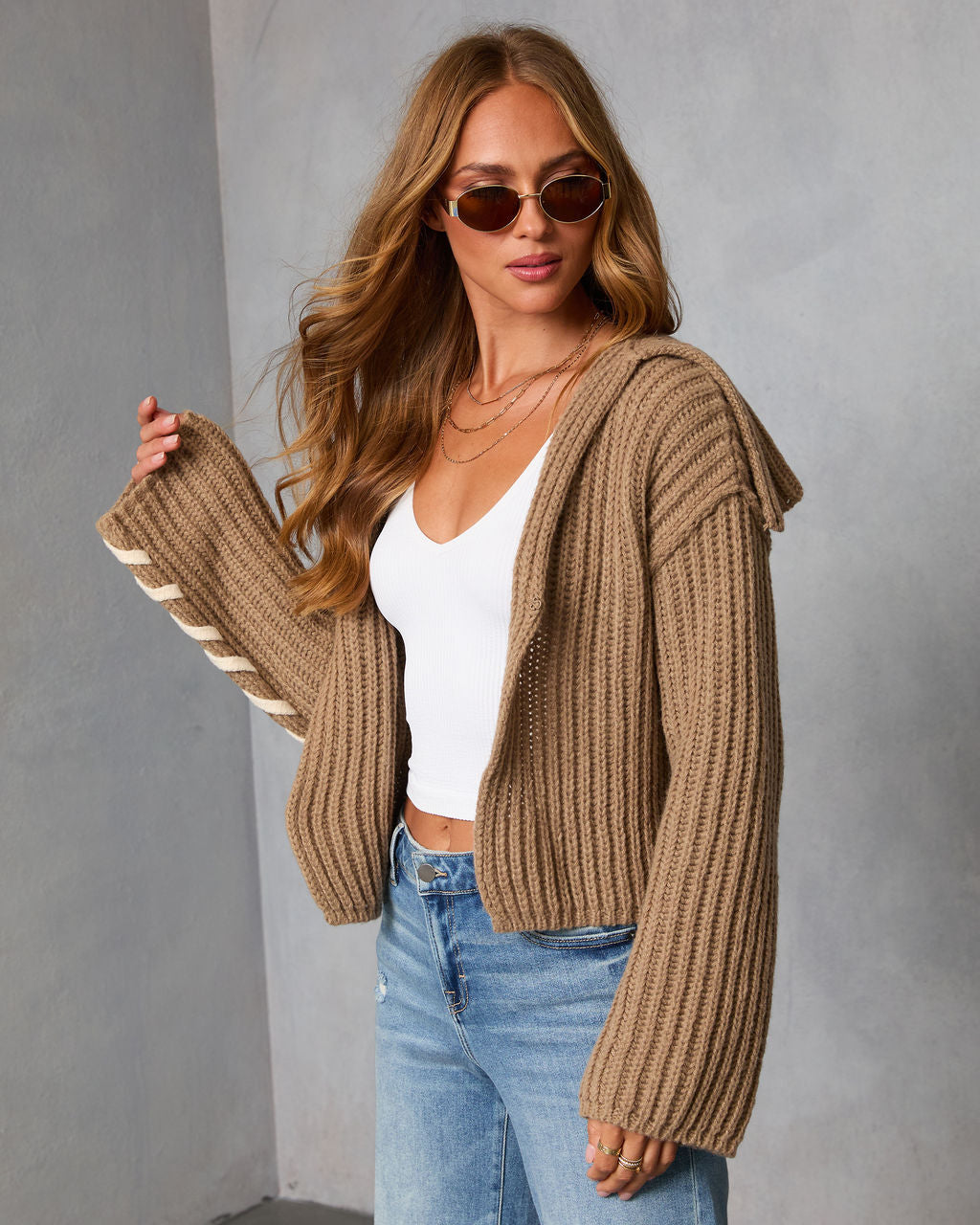 Daylight Dim Contrast Lace Open Front Sweater