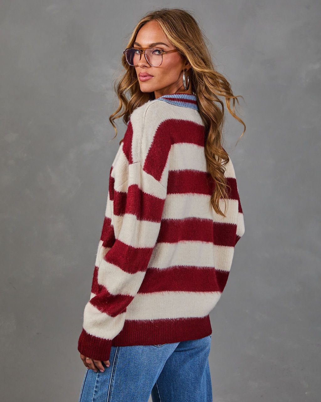 Pyre Striped Knit Contrast Trim Sweater