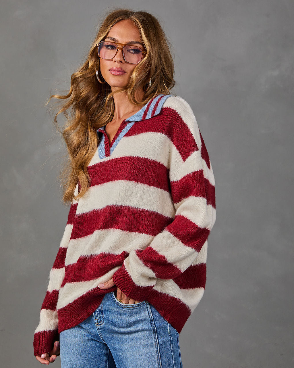 Pyre Striped Knit Contrast Trim Sweater