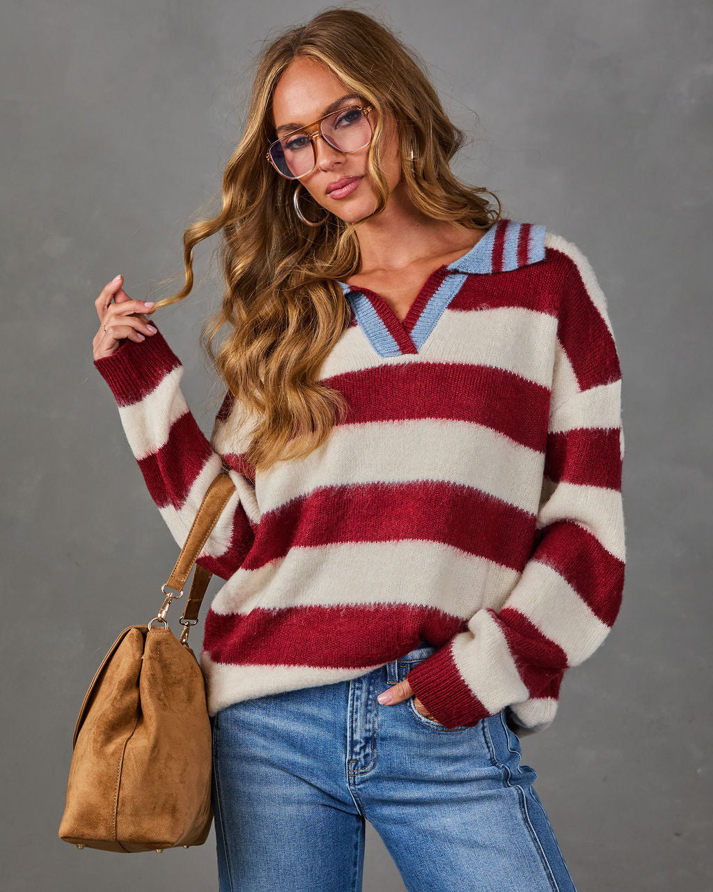 Pyre Striped Knit Contrast Trim Sweater