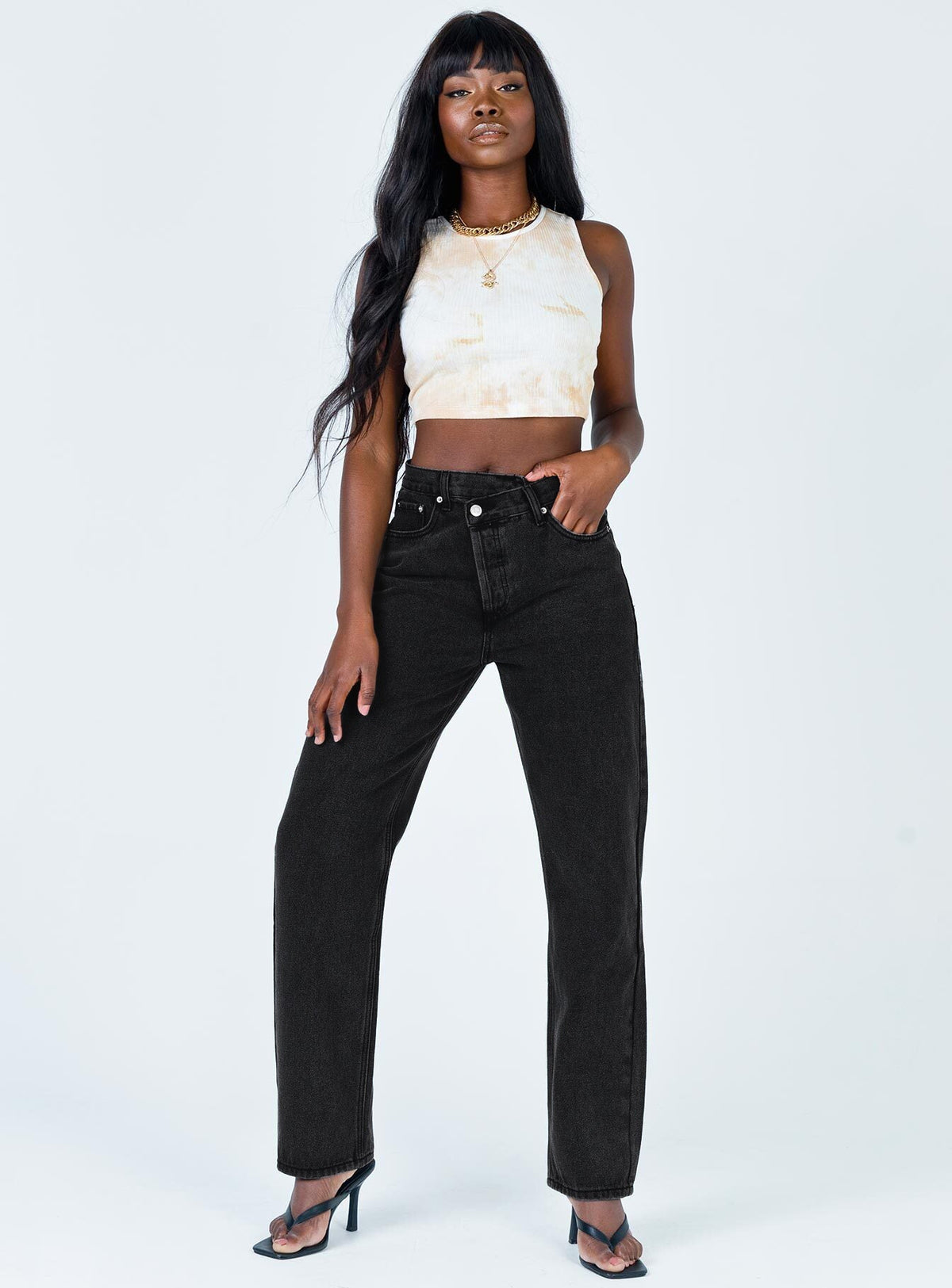 Holly Asymmetric Straight Leg Jean Black Denim