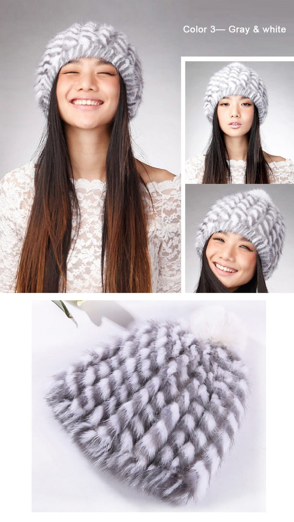 Hat with Ear Flaps Knitted Real Mink Fur Hat Fur Cap Fox Fur Pompom Beanie Headgear Headdress Head Warm Hat Fur Story FS14625