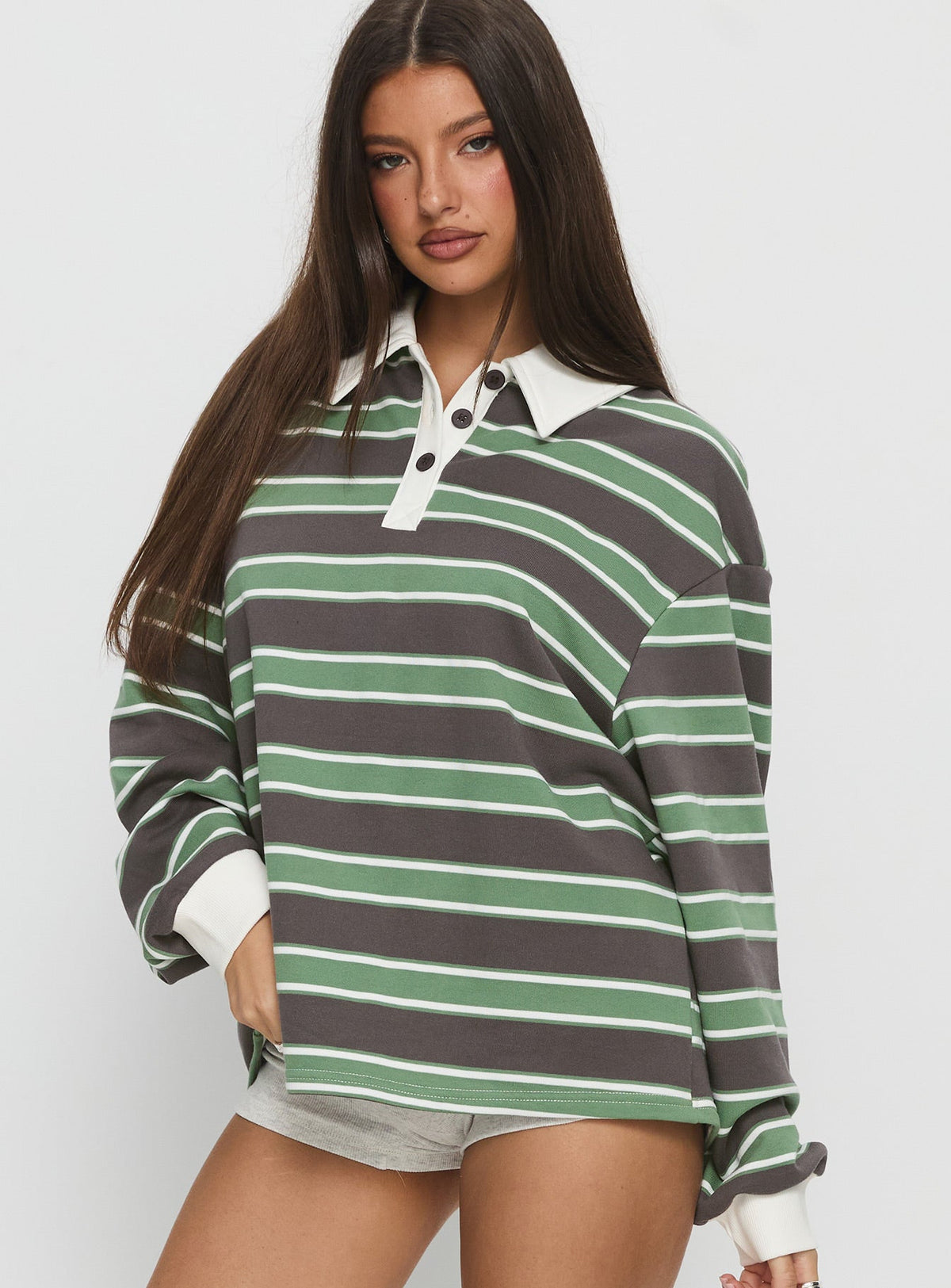 Tycen Polo Rugby Sweatshirt Green / Grey Stripe