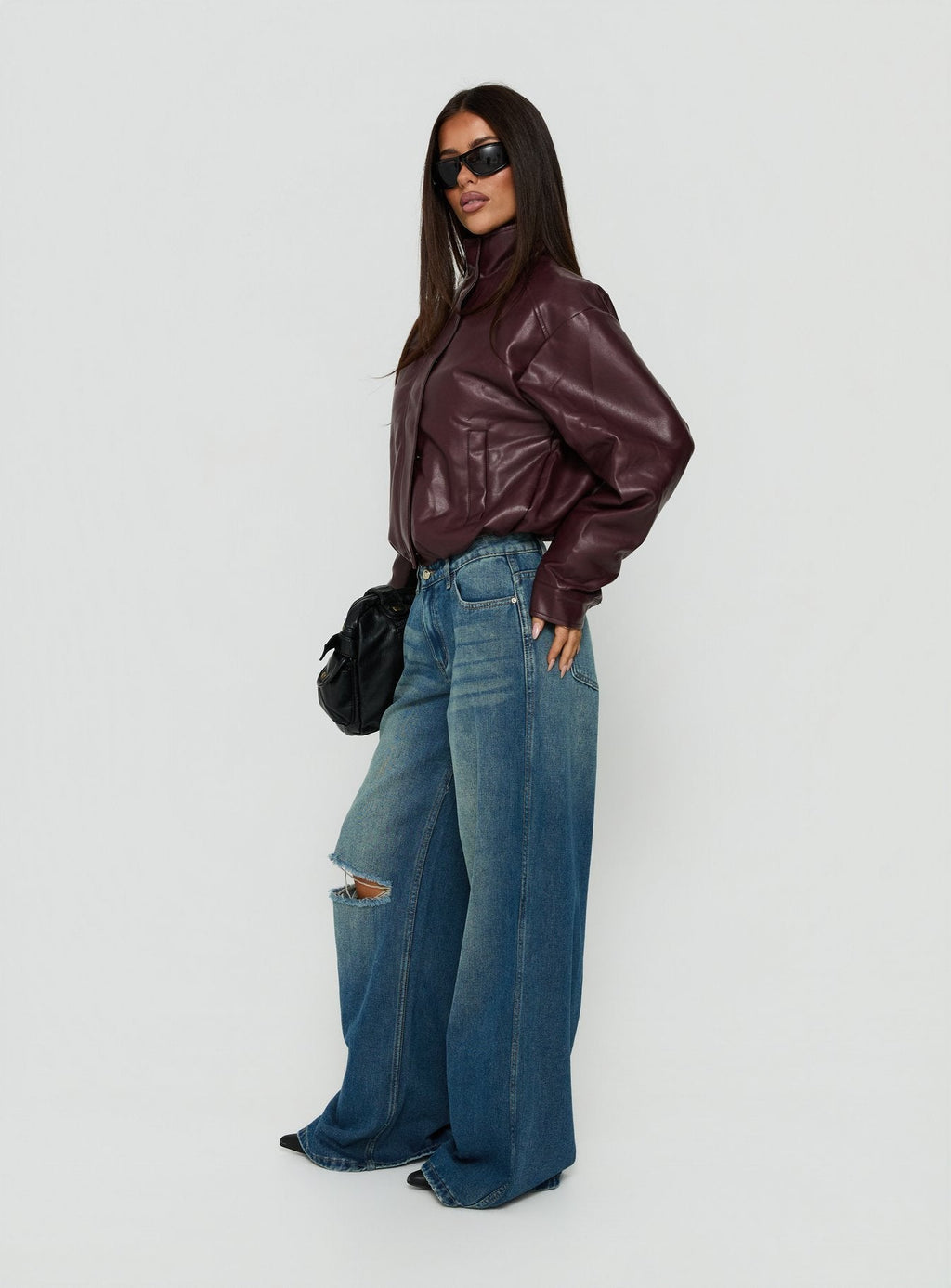 Ramos Low Rise Wide Leg Distressed Denim Jeans Dark Indigo