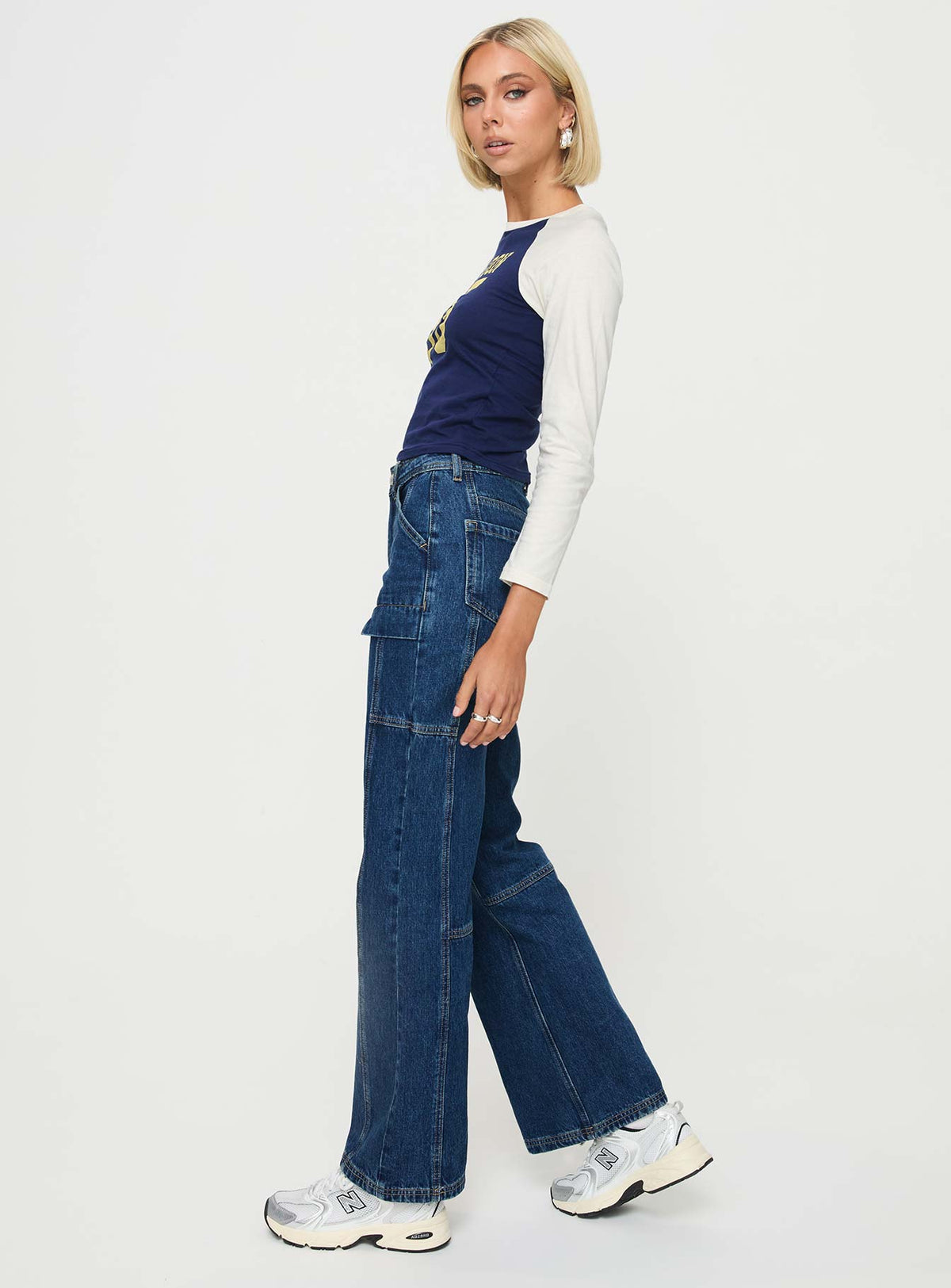 Chad High Rise Wide Leg Cargo Jeans Dark Wash Denim
