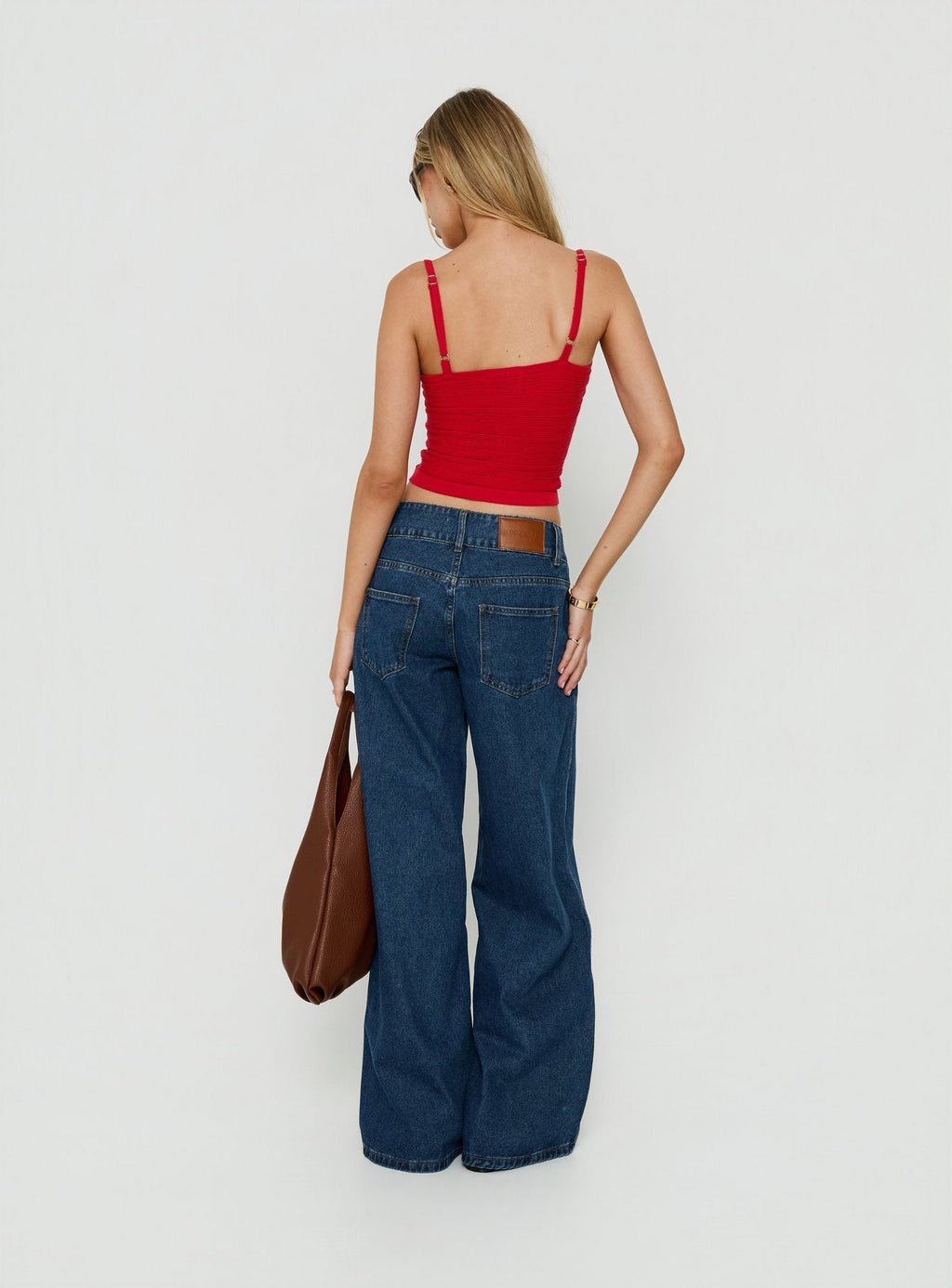 Ramos Low Rise Double Button Wide Leg Denim Jeans Dark Indigo