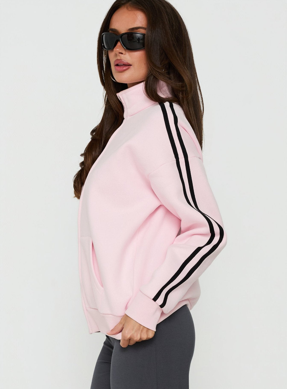 Keeran Funnel Neck Fleece Sweatshirt Pink / Black