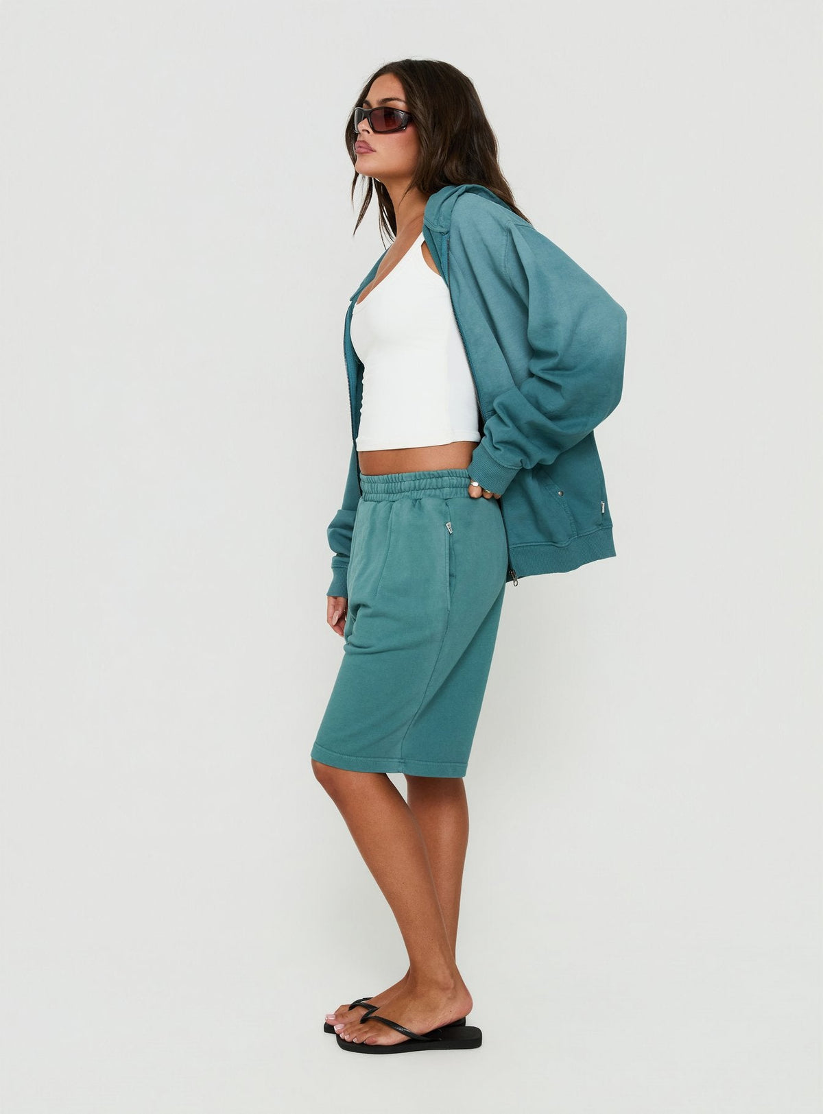 Fleece Baggy Jort Washed Teal