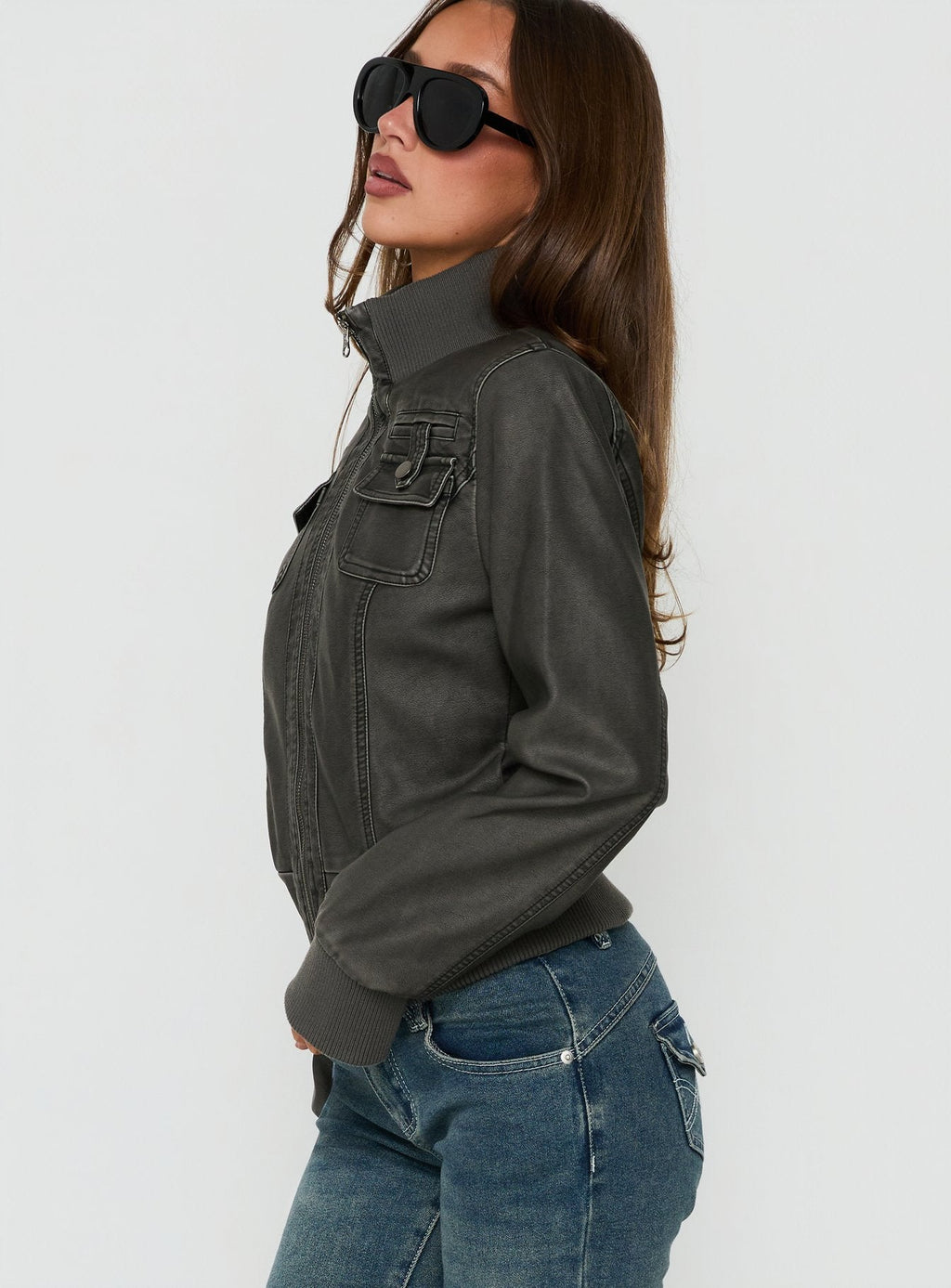 Marykate Funnel Neck Fitted Jacket Washed Black