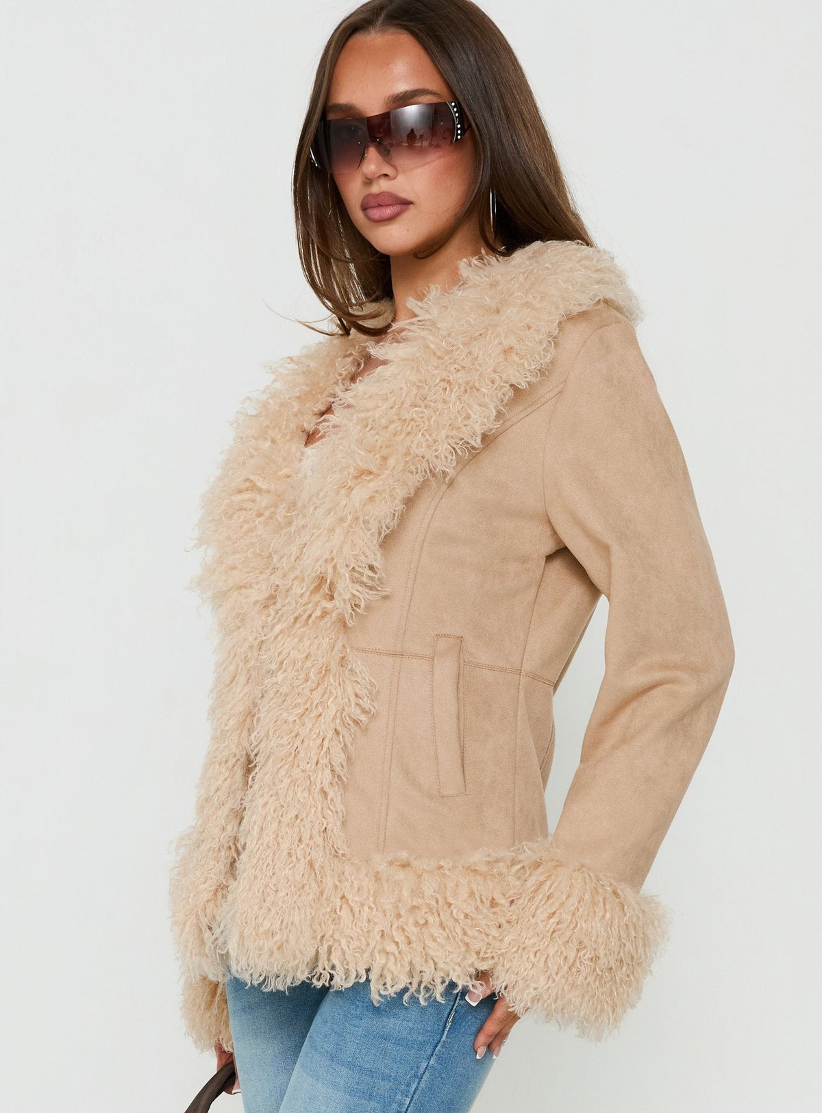 Natassia Faux Fur Jacket Beige