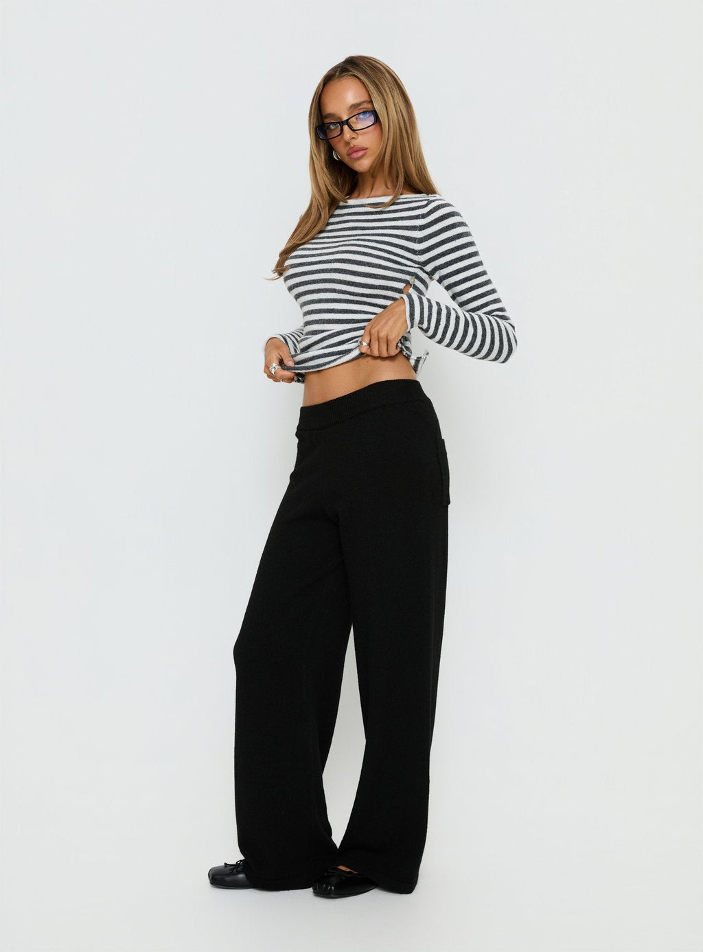 Bekki Wide Leg Knit Pant Black