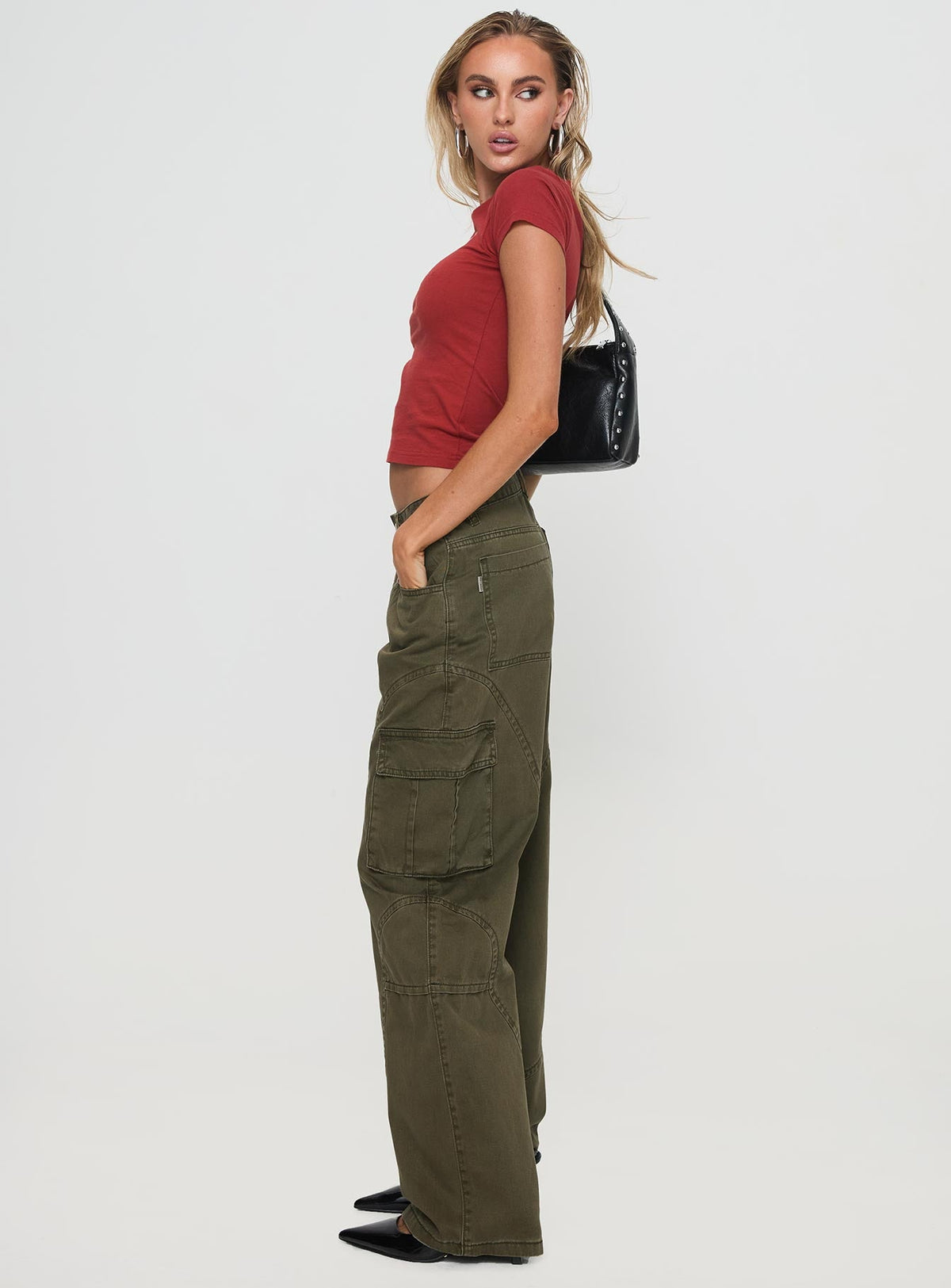 Ahstin Mid Rise Straight Leg Cargo Jeans Green Petite