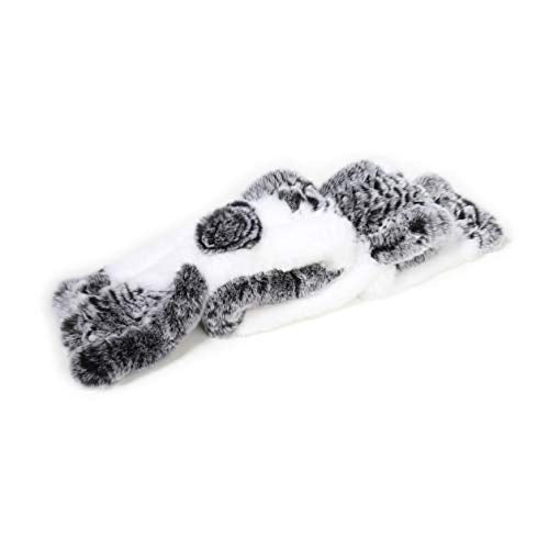 Fur Story Womens Rex Rabbit Fur Scarf Ladies Winter Warm Knitted Flowers Crochet Fashion Scarf Scarves for Women Men(FS19503A-Gray White)