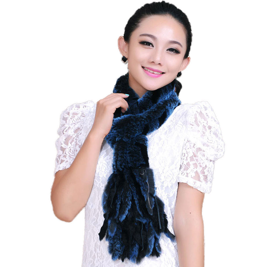 Real REX rabbit fur scarf wrap cape shawl neck warmer in fashion Blue Fur Story FS13502