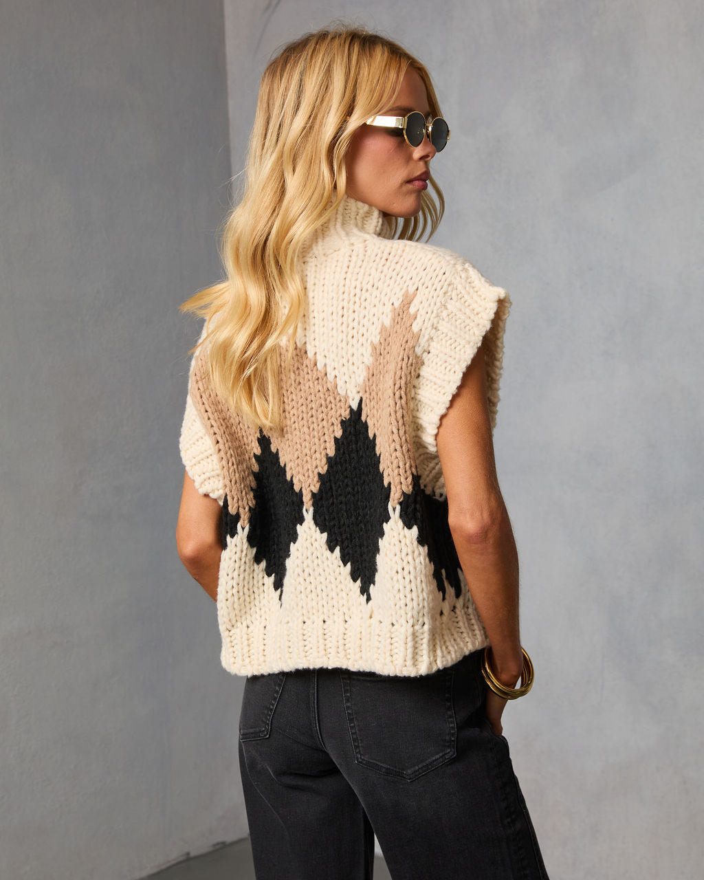 Levvey Turtleneck Argyle Print Sweater