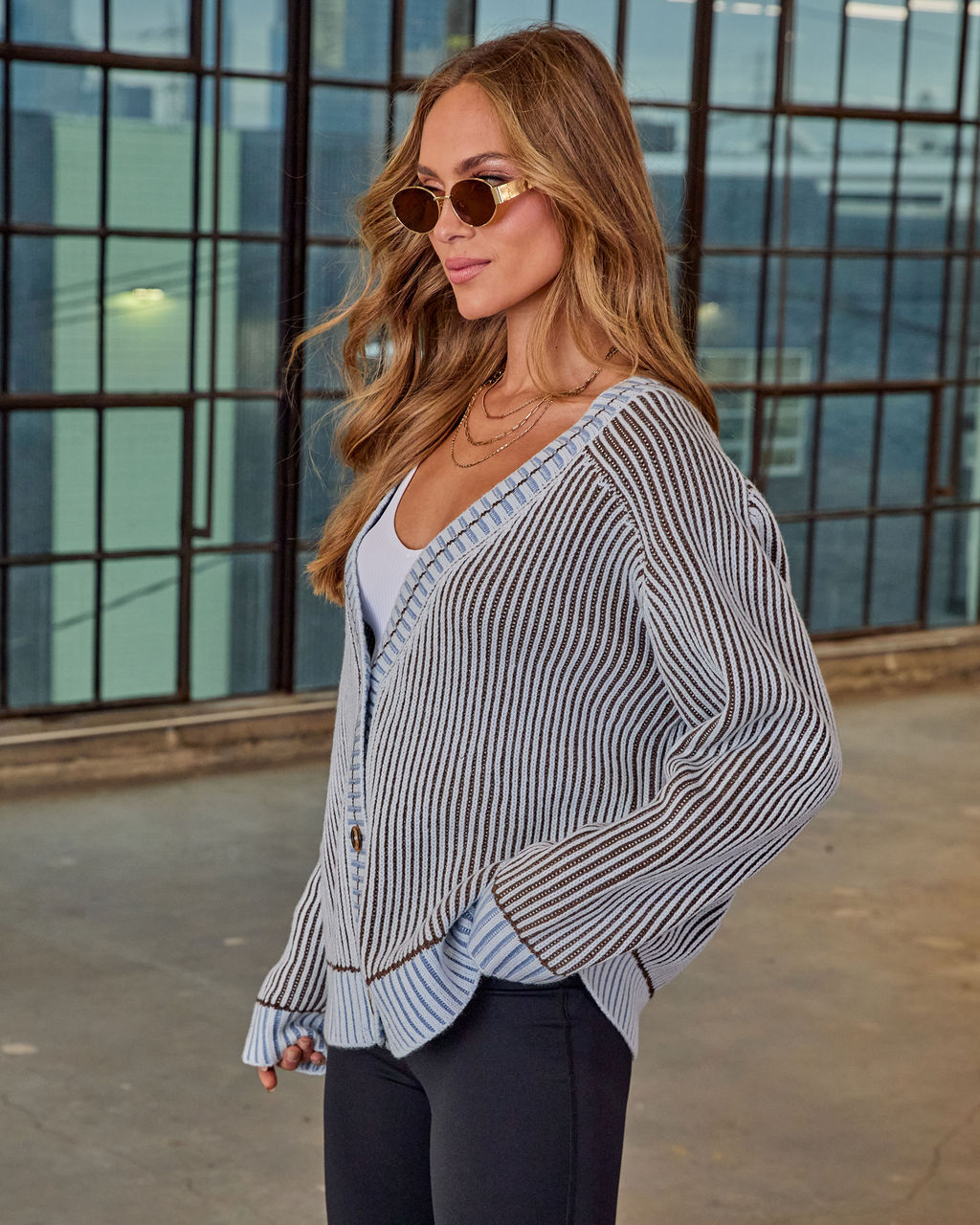Hamina Ribbed Knit Contrast Trim Cardigan
