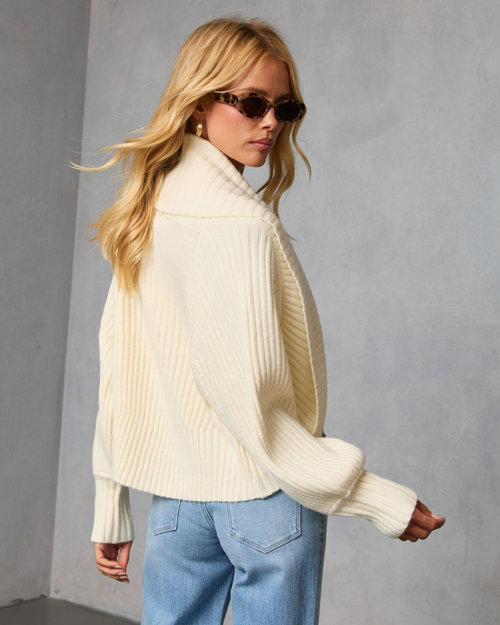Dreamlight Ribbed Quarter Zip Top And Dolman Cardigan Set
