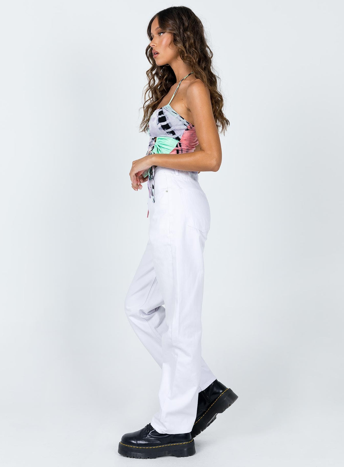 Holly Asymmetric Straight Leg Jeans White Denim