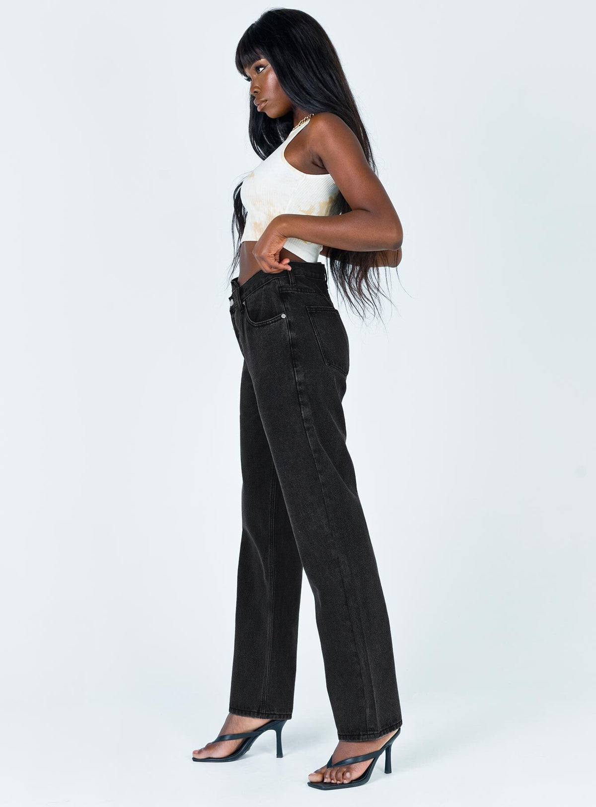 Holly Asymmetric Straight Leg Jean Black Denim