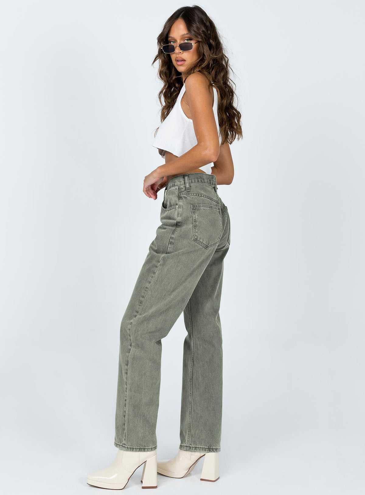 Holly Asymmetric Straight Leg Jean Green Denim