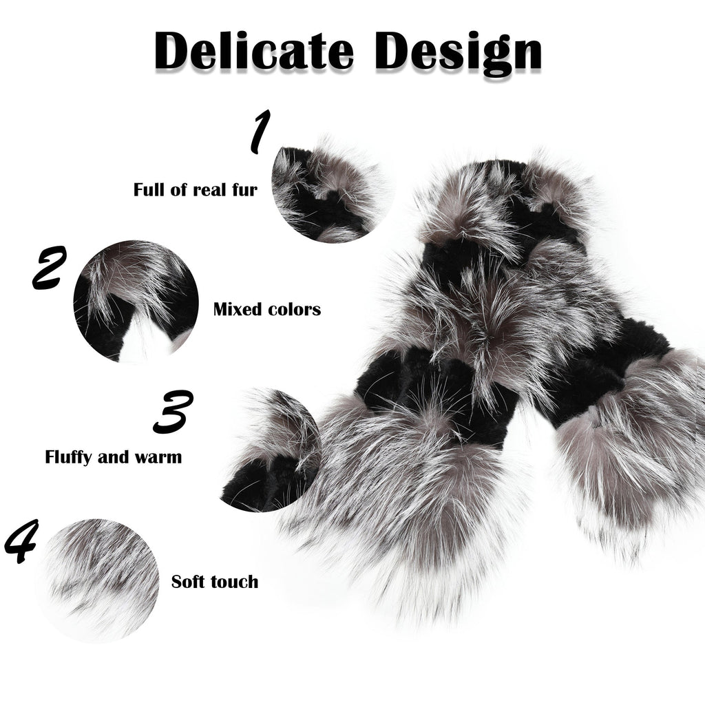 Womens Rex Rabbit Fur Scarf Ladies Winter Warm Knitted Flowers Crochet Fashion Scarf Scarves for Women Men Fur Story FS19502