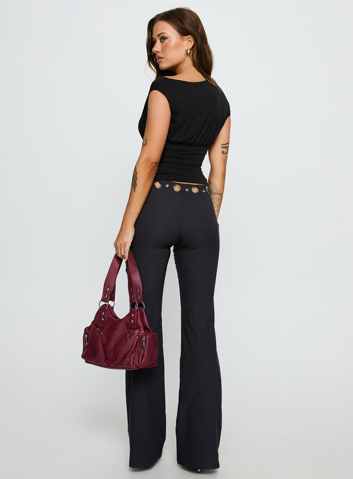 True Grit Eyelet Flare Pants Grey