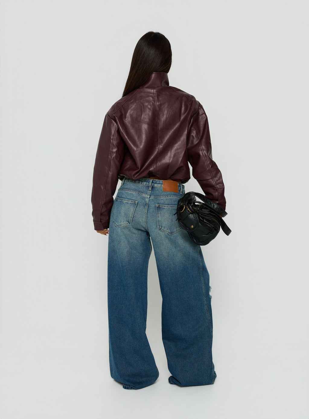 Ramos Low Rise Wide Leg Distressed Denim Jeans Dark Indigo