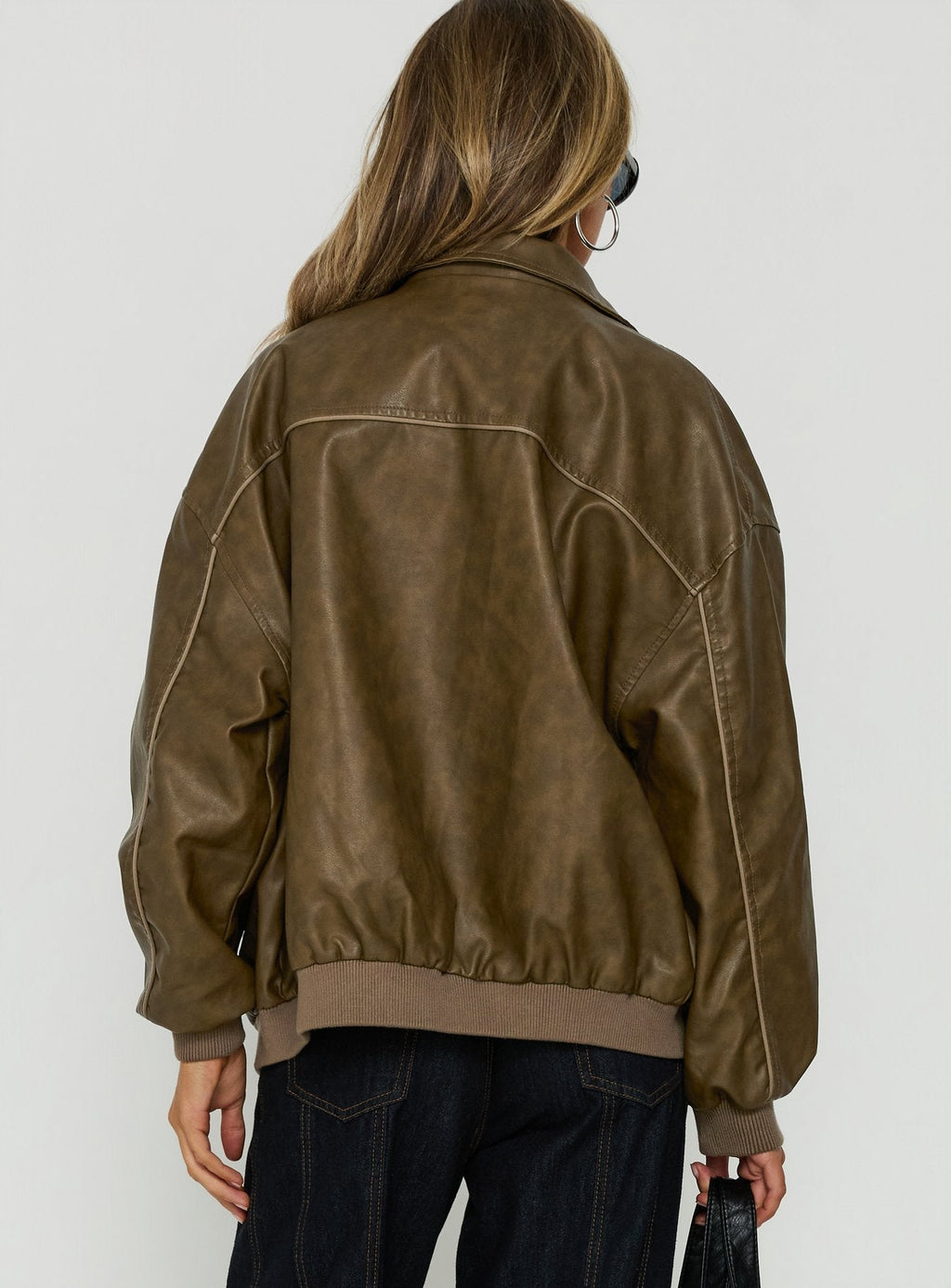 Goldsmith Faux Leather Bomber Jacket Washed Brown
